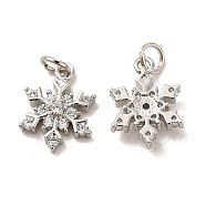 Rack Plating Brass Micro Pave Cubic Zirconia Charms, Long-Lasting Plated, Cadmium Free & Lead Free, with Jump Ring, Snowflake Charm, Platinum, 15x11.5x4mm, Hole: 3.5mm(KK-E081-15P)