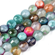 Natural Agate Beads Strands, Dyed & Heated, Faceted, Flat Round, Cadet Blue, 8x6.5mm, Hole: 1.2mm, about 47pcs/strand, 14.96 inch(37cm).(G-N326-100A-01)