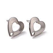 201 Stainless Steel Stud Earring Findings, with Hole and 316 Stainless Steel Pin, Heart, Stainless Steel Color, 11x11mm, Hole: 1.6mm, Pin: 0.7mm(STAS-K241-17P)