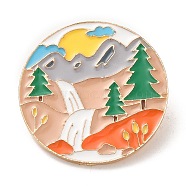 Enamel Pins, Light Gold Alloy Badge for Backpack Clothes, Mountain & Sunrise, 29.5x2mm(JEWB-A013-02C)
