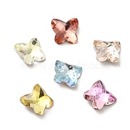 Glass Rhinestone Cabochons, Point Back & Back Plated, Faceted, Butterfly, Mixed Color, 7x7x3.5mm(RGLA-P037-01B-D)