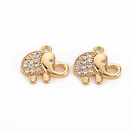 Brass Micro Pave Clear Cubic Zirconia Charms, Nickel Free, Elephant, Real 18K Gold Plated, 11x12.5x2mm, Hole: 1.4mm(KK-S356-453-NF)