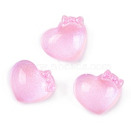 Transparent Epoxy Resin Decoden Cabochons, Glitter Heart with Bowknot, Hot Pink, 16x18.5x9mm(CRES-P035-04A)