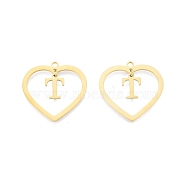 201 Stainless Steel Pendants, Hollow, Heart with Letter A~Z, Real 18K Gold Plated, Letter.T, 29x29.5x1mm, Hole: 2mm, A~Z: 12x8~10.5x1mm(STAS-N090-LA894-T-G)