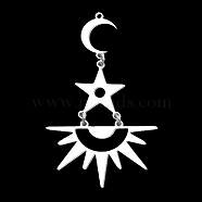 201 Stainless Steel Big Pendants, Laser Cut, with Jump Rings, Sun, Star & Moon, Stainless Steel Color, 56x32x1mm, Hole: 1.4mm(STAS-S105-LA366-1)