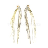 Clear Cubic Zirconia & Crystal Rhinestone Long Tassel Dangle Stud Earrings, Brass Earrings with 925 Sterling Silver Pins for Women, Light Gold, Other Pattern, 92mm, Pin: 0.8mm(EJEW-C037-07F-LG)