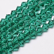 Imitation Austrian Crystal 5301 Bicone Beads, Faceted Glass Beads Strands, Dark Cyan, 6x6mm, Hole: 1.2mm, about 47~48pcs/strand, 10.24 inch~10.43 inch(26~26.5cm)(GLAA-S026-6mm-08)