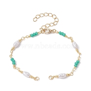 Plastic Imitation Pearl Oval & Faceted Glass Beaded Link Chain Bracelet Making, with Lobster Claw Clasp, Fit for Connector Charms, Golden, 6-3/4 inch(17.2cm)(AJEW-JB01150-44)
