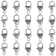 25Pcs 5 Styles Tibetan Style Alloy Lobster Claw Clasps, Heart, Antique Silver, 25~27x14.5x5~6mm, Hole: 4mm, 5pcs/style(TIBE-CJ0001-24)