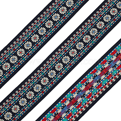 10 Yards Ethnic Style Embroidery Polyester Ribbons, Jacquard Ribbon, with Flower Pattern, Garment Accessories, Colorful, 1-3/4 inch(46mm)(OCOR-FH0001-12)
