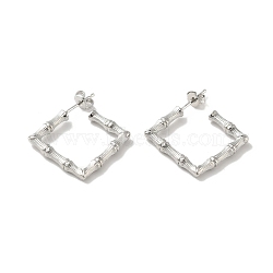 Rack Plating Brass Bamboo Wrap Square Stud Earrings, Half Hoop Earrings for Women, Cadmium Free & Lead Free, Platinum, 22x22x3mm, Pin: 0.8mm(EJEW-I268-03P)