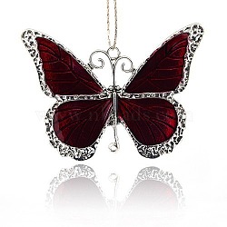 Alloy Enamel Big Pendants, Butterfly, Antique Silver, Dark Red, 64x86x3mm, Hole: 3.5mm and 2.5mm(ENAM-L029-07C)