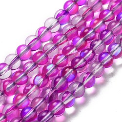 Synthetic Moonstone Beads Strands, Round, Fuchsia, 6mm, Hole: 1mm, about 31pcs/strand, 7.20 inch(18.3cm)(G-P528-J01-06)