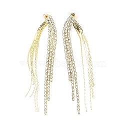 Clear Cubic Zirconia & Crystal Rhinestone Long Tassel Dangle Stud Earrings, Brass Earrings with 925 Sterling Silver Pins for Women, Light Gold, Other Pattern, 92mm, Pin: 0.8mm(EJEW-C037-07F-LG)