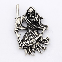 Retro Grim Reaper 304 Stainless Steel Gothic Pendants, Antique Silver, 49x31x7mm, Hole: 4x6mm(STAS-F006-008)
