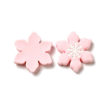 Christmas Opaque Resin Cabochons, Snowflake, Pink, 22x20x5mm