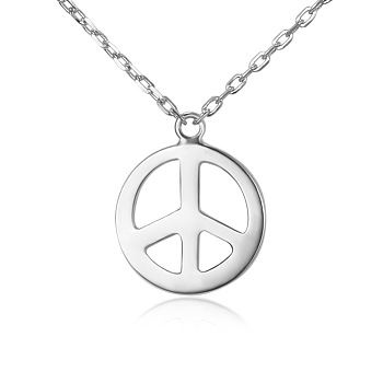 TINYSAND 925 Sterling Silver Peace Sign Pendant Necklaces, Silver, 17.79 inch