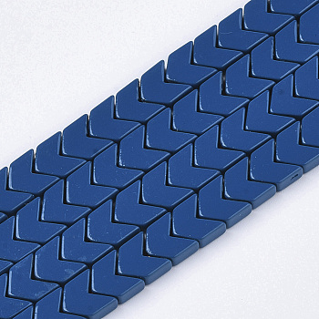 Spray Painted Non-magnetic Synthetic Hematite Beads Strands, Arrow/Chevron, Dodger Blue, 5.5x6x2mm, Hole: 0.7mm, about 107pcs/strand, 16.1 inch