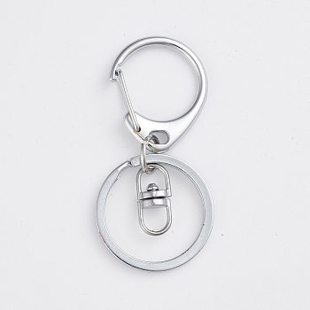 Iron Keychain, with Alloy Lobster Claw Clasps and Alloy Swivel Clasps, Platinum, 63mm