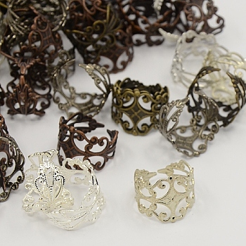 Cuff Brass Ring Components, Filigree Ring Blank, Lead Free and Cadmium Free, Mixed Color, 19mm