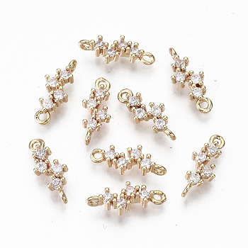Brass Micro Pave Cubic Zirconia Links Connectors, Light Gold, Long-Lasting Plated, Cadmium Free & Lead Free, Clear, 13x5x2mm, Hole: 1mm