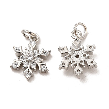 Rack Plating Brass Micro Pave Cubic Zirconia Charms, Long-Lasting Plated, Cadmium Free & Lead Free, with Jump Ring, Snowflake Charm, Platinum, 15x11.5x4mm, Hole: 3.5mm