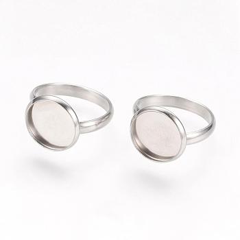Adjustable 304 Stainless Steel Finger Rings Components, Pad Ring Base Findings, Flat Round, Stainless Steel Color, Tray: 12mm, Inner Diameter: 17mm
