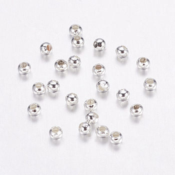 Brass Spacer Beads, Seamless, Silver Color Plated, Round, 2.4mm, Hole: 0.8mm