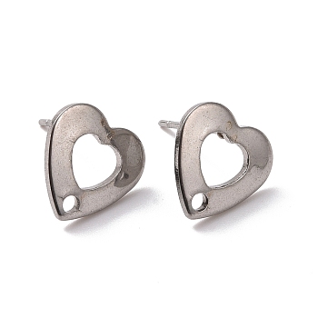 201 Stainless Steel Stud Earring Findings, with Hole and 316 Stainless Steel Pin, Heart, Stainless Steel Color, 11x11mm, Hole: 1.6mm, Pin: 0.7mm