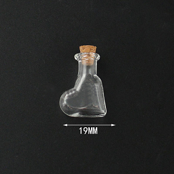 Mini High Borosilicate Glass Bottle Bead Containers, Wishing Bottle, with Cork Stopper, Heart, Clear, 2.4x1.9cm