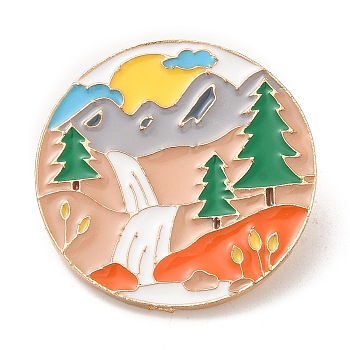 Enamel Pins, Light Gold Alloy Badge for Backpack Clothes, Mountain & Sunrise, 29.5x2mm