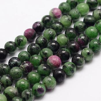 Natural Ruby in Zoisite Bead Strands, Round, 4mm, Hole: 1mm, about 95pcs/strand, 15.5 inch
