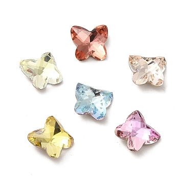 Glass Rhinestone Cabochons, Point Back & Back Plated, Faceted, Butterfly, Mixed Color, 7x7x3.5mm