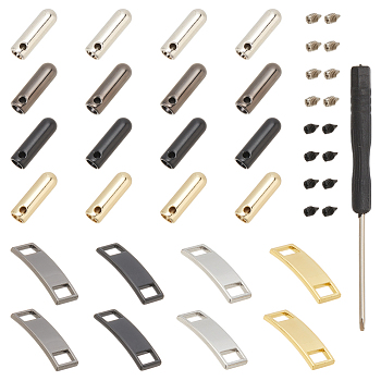Rectangle Zinc Alloy Shoelace Charms & Cord Ends and Steel Slotted Screwdriver, for Shoe Decoration Accessories, Mixed Color