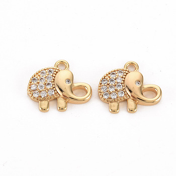 Brass Micro Pave Clear Cubic Zirconia Charms, Nickel Free, Elephant, Real 18K Gold Plated, 11x12.5x2mm, Hole: 1.4mm