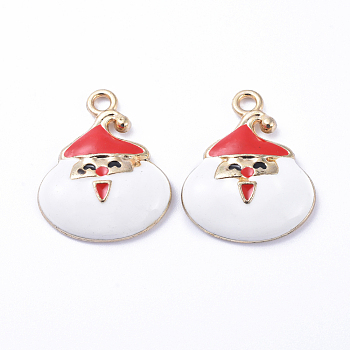 Golden Plated Alloy Enamel Pendants, for Christmas, Smiling Santa Claus, White, 20x16x4mm, Hole: 2mm