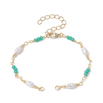 Plastic Imitation Pearl Oval & Faceted Glass Beaded Link Chain Bracelet Making, with Lobster Claw Clasp, Fit for Connector Charms, Golden, 6-3/4 inch(17.2cm)