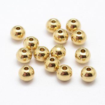 Brass Beads, Nickel Free, Round, Raw(Unplated), 5x4mm, Hole: 1mm