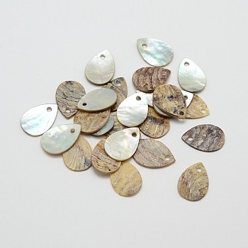 Flat Teardrop Natural Akoya Shell Charms, Mother of Pearl Shell Pendants, Tan, 13x9x1mm, Hole: 1mm, about 720pcs/bag