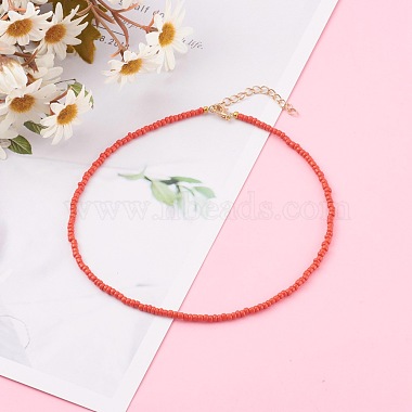 Round Opaque Colours Glass Seed Beaded Necklaces(NJEW-JN03362-01)-4