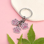 Alloy Enamel Keychain, Paw Print, Old Rose, 7cm(KEYC-YW00110-06)
