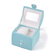 Wooden Jewelry Storage Box, with Paperboard, Plastic, Velvet and Sponge, Covered with PU Leather, Medium Turquoise, 12.3x12.3x15.2mm(OBOX-O004-01A)