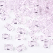 2-Hole Transparent Glass Seed Beads, Rectangle, Pink, 4.5~5.5x2~2.5x2mm, Hole: 0.5~0.8mm(SEED-N004-002-C01)