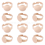 12Pcs Adjustable 304 Stainless Steel Finger Rings Components, Pad Ring Base Findings, Flat Round, Rose Gold, Inner Diameter: 17mm, Tray: 12mm(STAS-UN0037-72)
