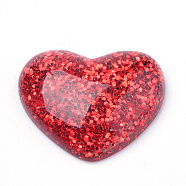 Resin Cabochons, with Glitter Powder, Heart, Red, 14x16x5mm(CRES-Q197-52A)