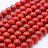 Synthetic Turquoise Beads Strands, Round, Red, 4mm, Hole: 1mm, about 81~82pcs/strand, 14.5 inch(37cm)(G-F531-4mm-J02)