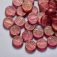 Transparent Spray Painted Glass Beads, with Glitter Powder, Flat Round, Crimson, 12x4mm, Hole: 1mm(GLAA-S190-007A-05)