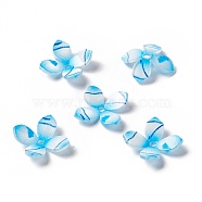 Printed 4-Petal Opaque Acrylic Bead Caps, Flower, Deep Sky Blue, 12.5~13x12.5~13x2~2.5mm, Hole: 2mm(MACR-F071-23A)