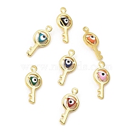 Brass with Enamel Pendants, Real 18K Gold Plated, Long-Lasting Plated, Lead Free & Cadmium Free, Eye with Key Charm, Mixed Color, 14.5x6.5x3.5mm, Hole: 1mm(X1-KK-K337-05G)