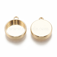 Brass Pendant Cabochon Settings, Plain Edge Bezel Cups, Flat Round, Nickel Free, Real 18K Gold Plated, Tray: 10mm, 14x11.5x3.5mm, Hole: 1.5mm(KK-S345-220B-G)